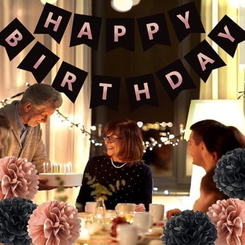 BRT Bearingshui 100th Birthday Streamers Decoration Set Rose Gold Black