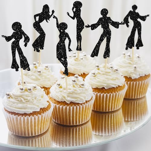 Gyufise 24Pcs 70s Disco Dancing Cupcake Toppers