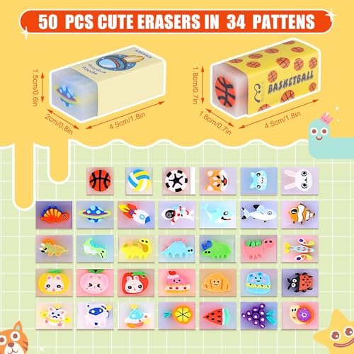 50 Pcs Cute Jelly Animal Pencil Erasers for Kids