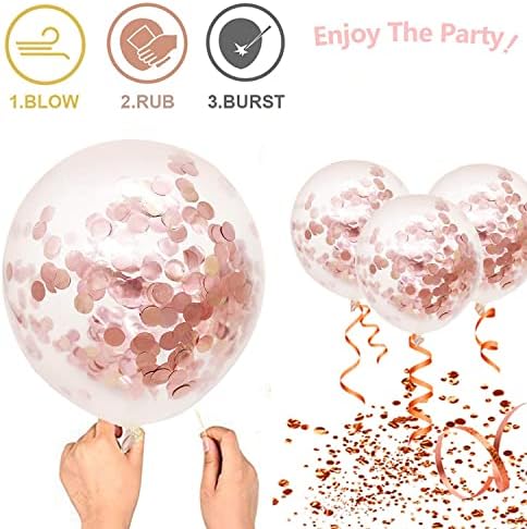 Rose Gold Confetti Balloons 50pcs 12 Inch Set with 33 Feet String