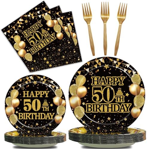 Kepeel 96Pcs 50th Birthday Tableware Set for 24 Guests