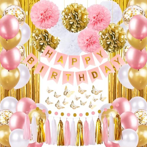 Pink and Gold Birthday Decorations for Women