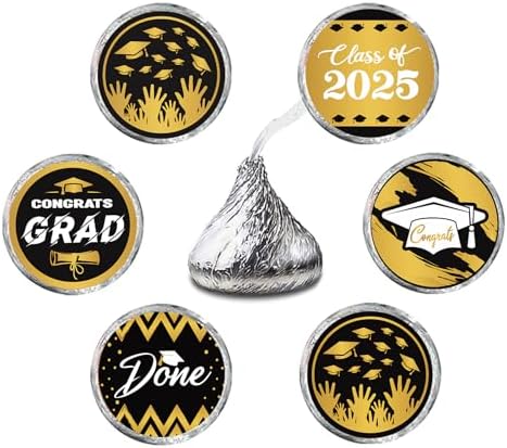 Gold and Black Graduation Party Favors Stickers 150 Count
