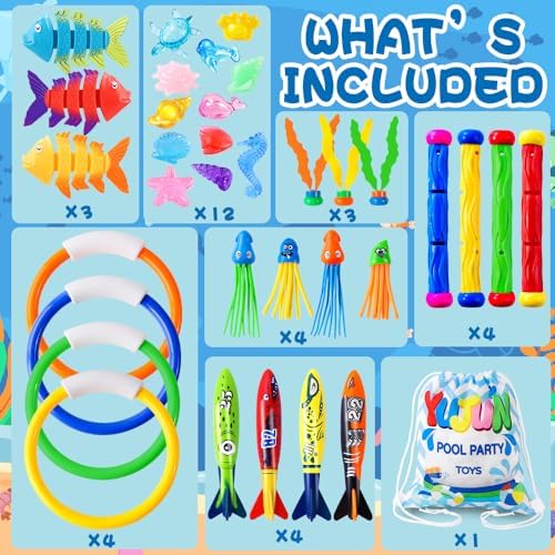 YUJUN 35PCS Pool Diving Toy Set for Kids