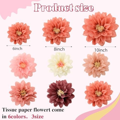Geyee 18 PCS Tissue Paper Flowers Pom Poms Fiesta Decorations