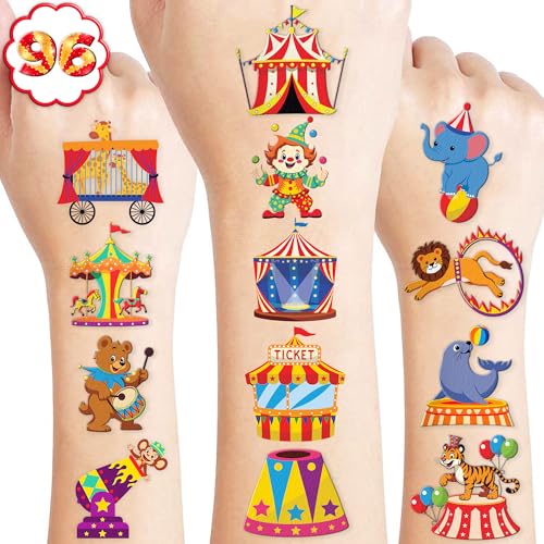 96PCS Carnival Circus Clown Temporary Tattoos for Kids
