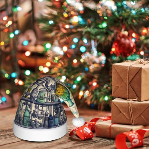 Chemistry Print Christmas Santa Hat Plush Funny Adult Headwear
