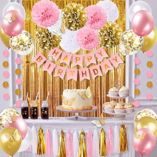 Pink and Gold Birthday Decorations for Women