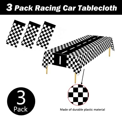3 Pack Checkered Race Car Party Tablecloths