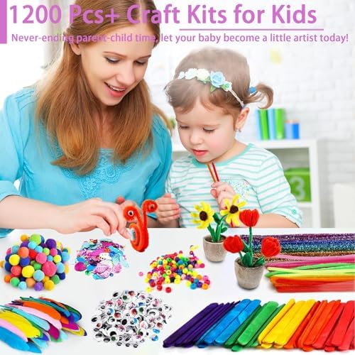 FUNZBO 1200pcs Craft Kit for Kids - Arts Crafts Supplies