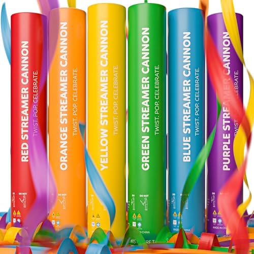 6 Pack Rainbow Confetti Poppers Biodegradable 12 Inch Party Cannon Tur Party Supplies