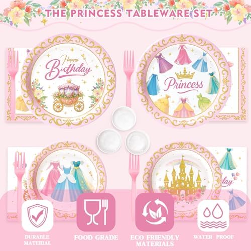300 Pcs Princess Paper Plates Napkins Set