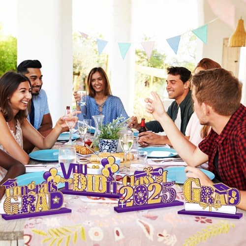 4 Piece Wooden Class of 2025 Graduation Centerpieces