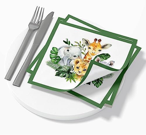 Yuzioey 50 Pcs Safari Napkins Jungle Animals Disposable Tableware