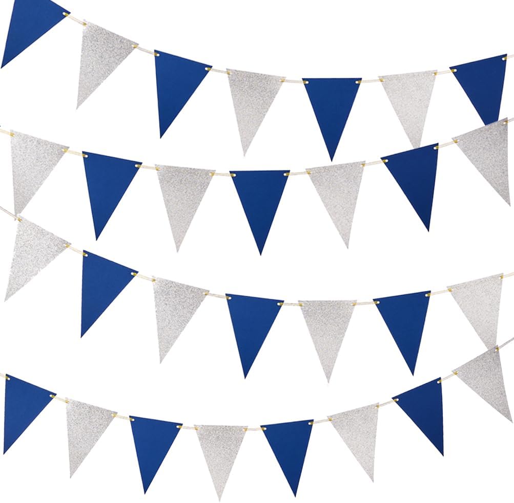 MOWO Silver Blue Pennant Banner Bunting Garland 20 Feet