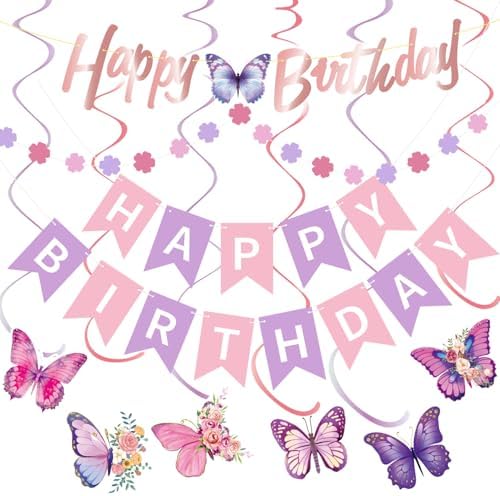 Purple Pink Birthday Decorations Set for Women Girls
