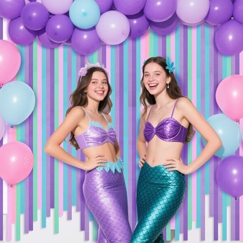 Riqiaqia Streamers Party Decorations 8 Rolls Purple Blue Mint White