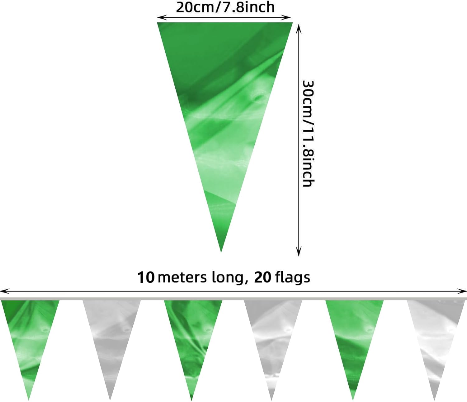 65FT Green Silver Glitter Triangle Pennant Banner Flag for Christmas Graduation Wedding