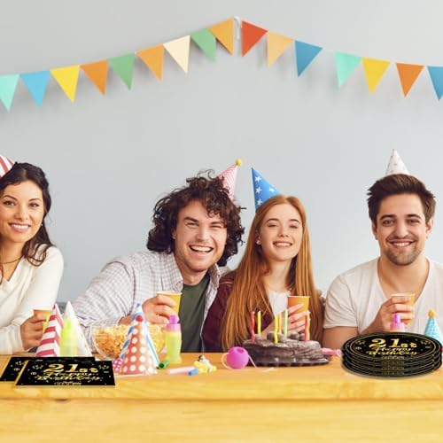 40 Pcs 21st Birthday Black Gold Tableware Set