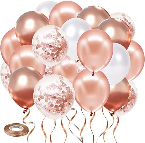Rose Gold Confetti Balloons 50pcs 12 Inch Set with 33 Feet String