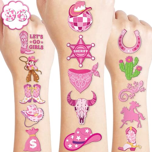 96 PCS Pink Disco Cowgirl Temporary Tattoos for Kids