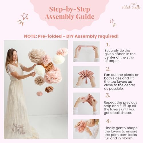 Vidal Crafts 20-Piece Boho Tissue Paper Pom Poms