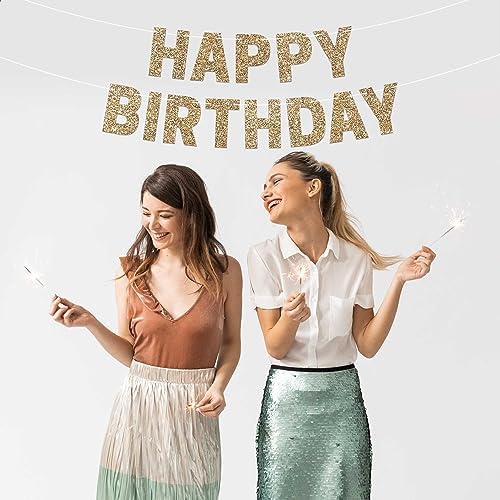 Pre-Strung Gold Glitter Birthday Banner - No DIY