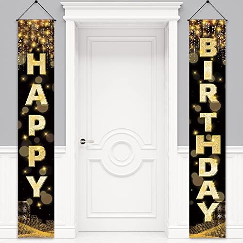 Happy Birthday Decorations Banner - Black Gold 72 x 12 Inch