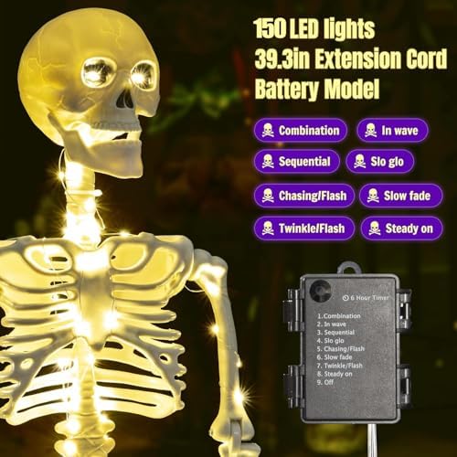 HBSTK 2 Pack 40 Inches Halloween Skeleton Prop with LED Lights
