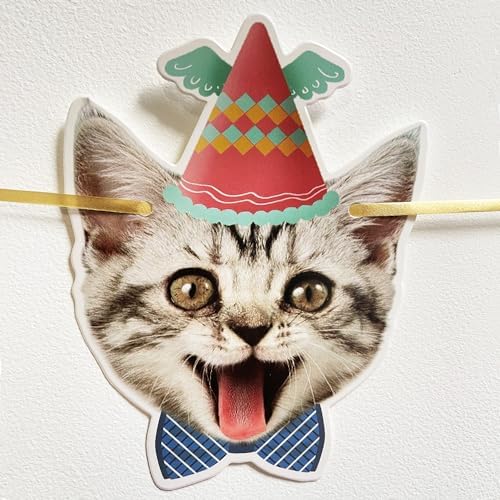 Happy Birthday Cat Banner Garland with Gold Sign