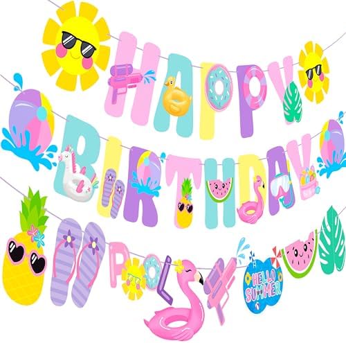 Pool Party Happy Birthday Banner Garland Decorations