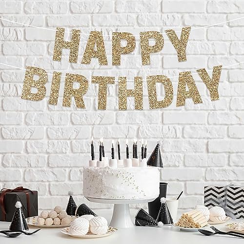 Pre-Strung Gold Glitter Birthday Banner - No DIY