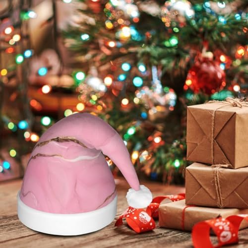 Pink Marble Texture Christmas Hat with LED Lights