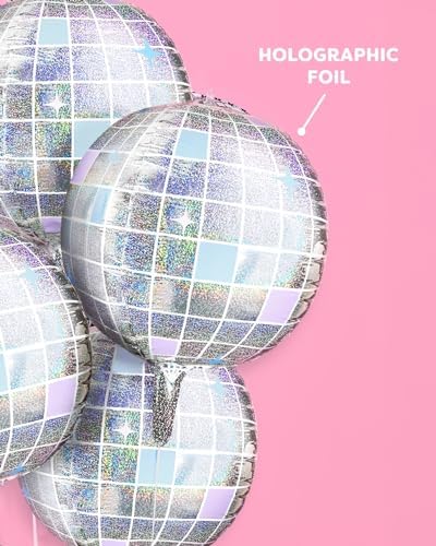 XO Fetti Iridescent Disco Ball Balloons 4 Pack 22 Inch