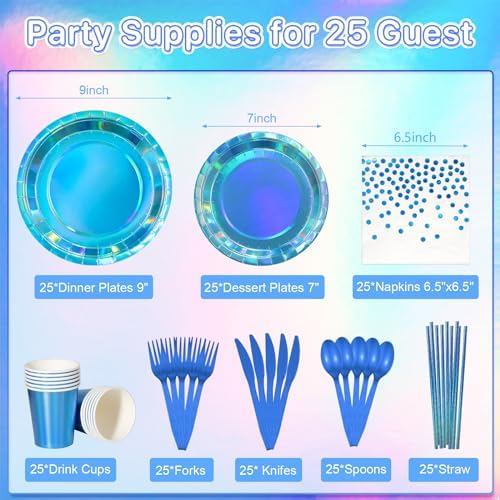Iridescent Blue Party Pack for 25 Guests