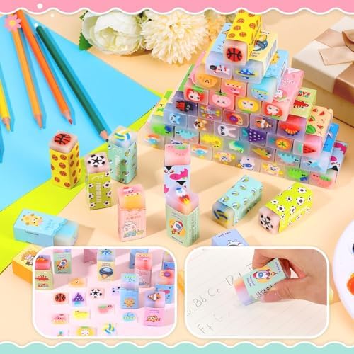 50 Pcs Cute Jelly Animal Pencil Erasers for Kids