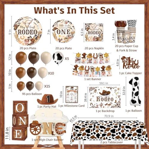 Cocomigo 226PCS First Rodeo Decorations Boy Party Set