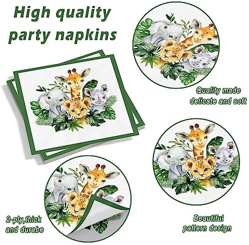 Yuzioey 50 Pcs Safari Napkins Jungle Animals Disposable Tableware