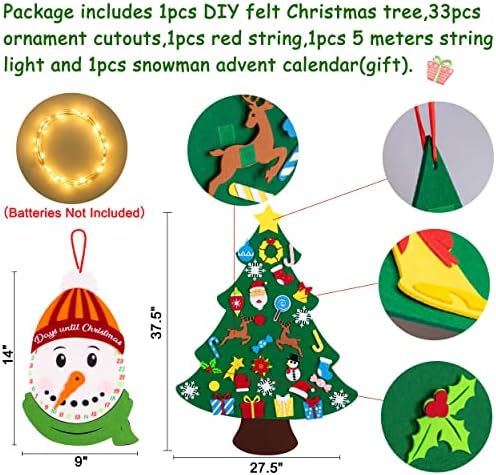 Jollylife 3ft DIY Felt Christmas Tree Set with Snowman Advent Calendar