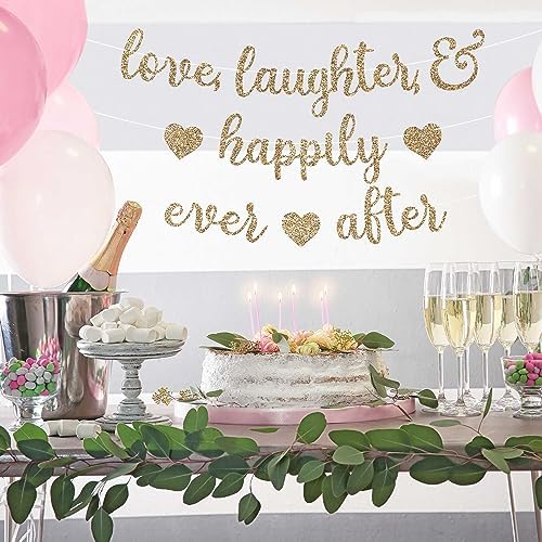 Pre-Strung Gold Glitter Wedding Banner - 8 ft Strand