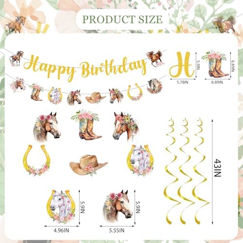 Horse Themed Birthday Decorations - 21PCS Cowgirl Party Banner Swirls
