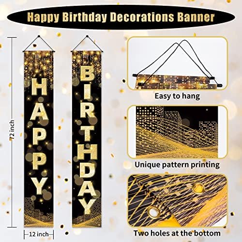 Happy Birthday Decorations Banner - Black Gold 72 x 12 Inch