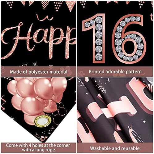 Happy 16th Birthday Banner Decorations Rose Gold