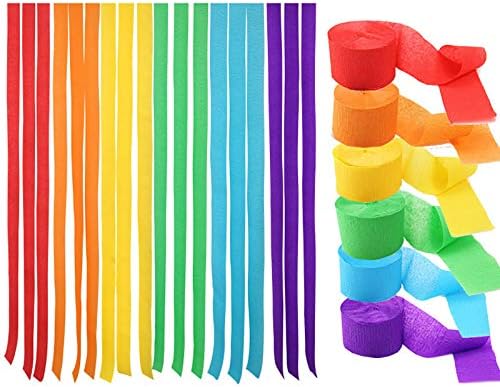 Binpeng 433ft Rainbow Crepe Paper Streamers for Parties