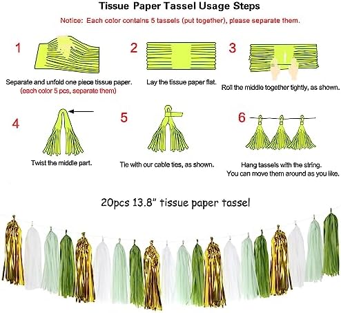 Sage Olive Green Gold Tassel Garland 20pcs