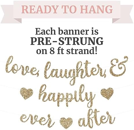 Pre-Strung Gold Glitter Wedding Banner - 8 ft Strand
