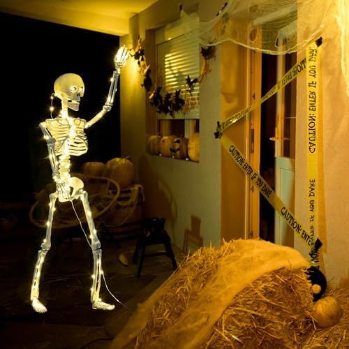 HBSTK 2 Pack 40 Inches Halloween Skeleton Prop with LED Lights