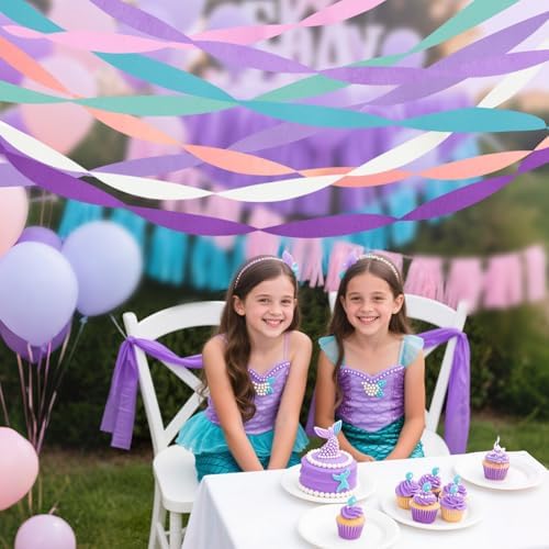 Riqiaqia Streamers Party Decorations 8 Rolls Purple Blue Mint White