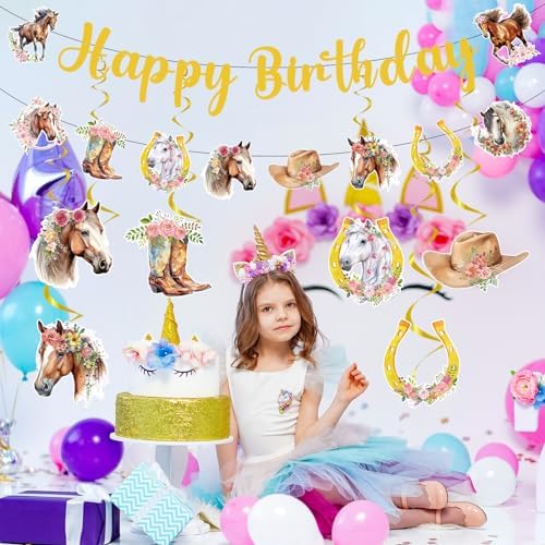 Horse Themed Birthday Decorations - 21PCS Cowgirl Party Banner Swirls