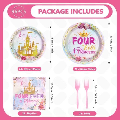 98 Pcs Princess Birthday Party Set Plates Napkins Tableware for 24 Guests